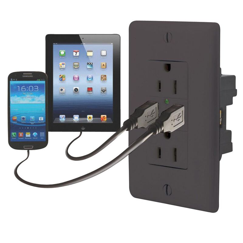 Double USB Charger with Double 110v outlet - Black image number 2