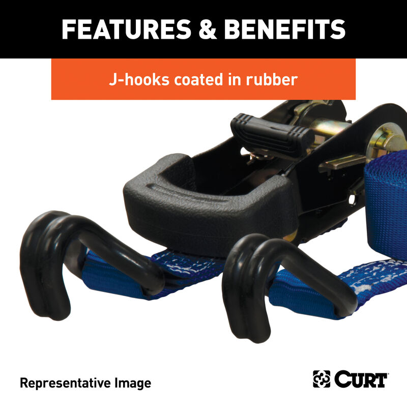 CURT 16' Blue Cargo Straps with J-Hooks, 733 lbs., 2-Pack image number 8