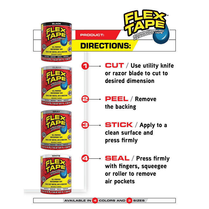 Flex Tape MAX Rubberized Waterproof Tape, 8" x 25' Roll, Black image number 6