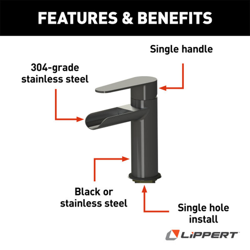 Lippert Flow Max Waterfall Bathroom Faucet - Stainless Steel image number 2