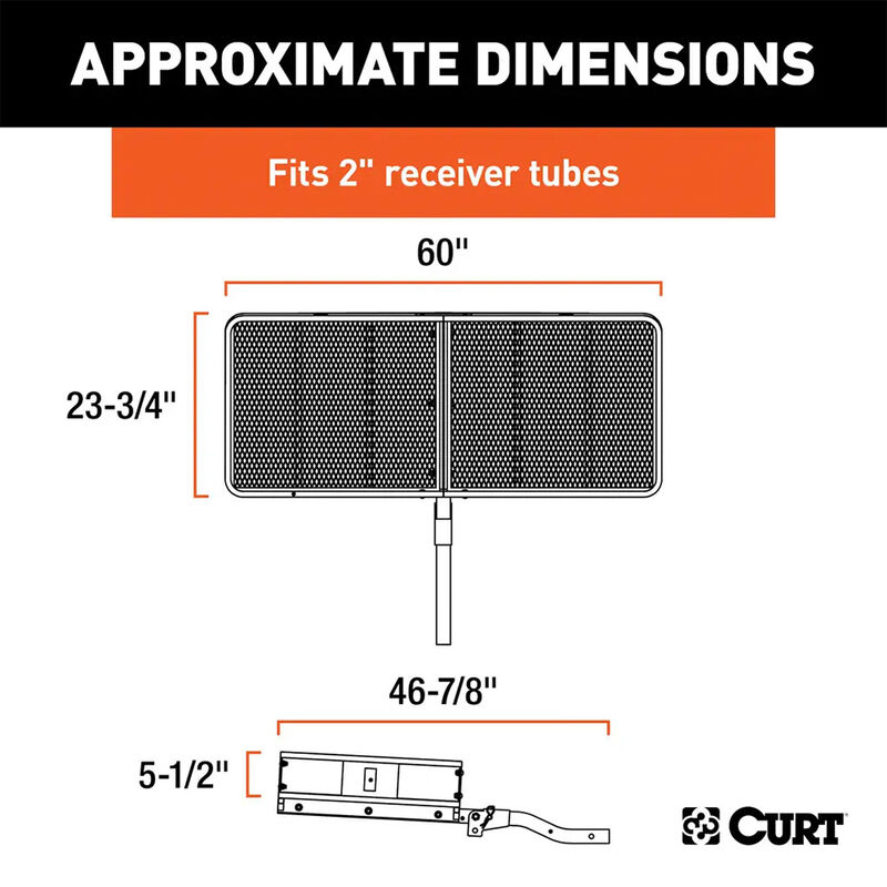 CURT 60" x 24" Black Steel Basket Cargo Carrier, Folding Shank image number 2