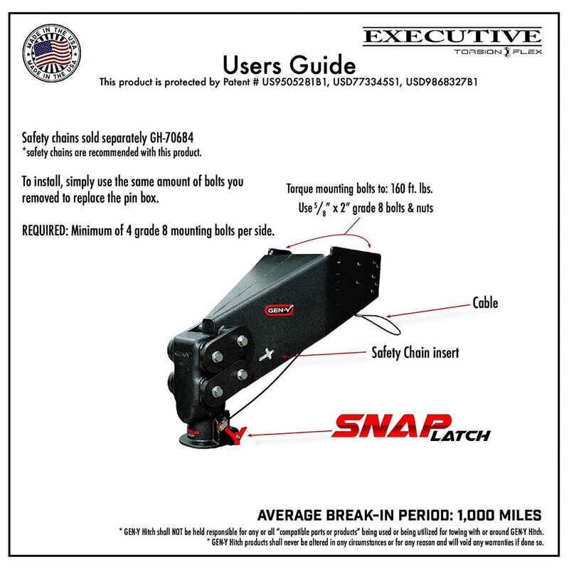 Gen-Y Hitch GH-8076AL Executive Torsion-Flex Rhino SnapLatch Fifth Wheel Pin Box Replacement image number 7