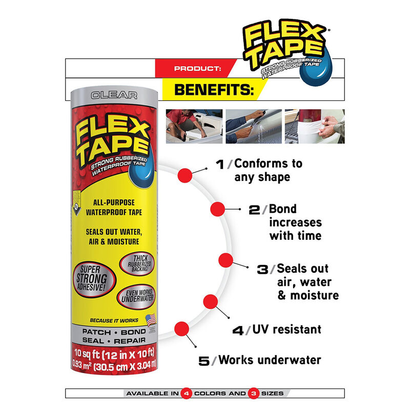 Flex Tape MAX Rubberized Waterproof Tape, 8" x 25' Roll, Black image number 4