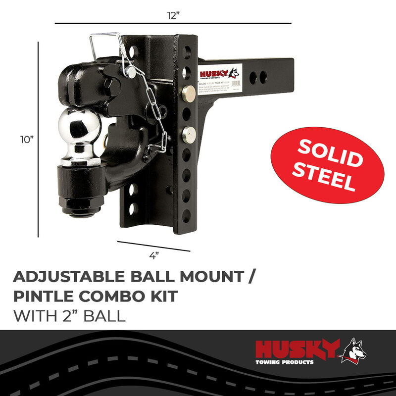 Adjustable Ball Mount and Pintle Combo Kit, 2 Inch Ball, 10,000 Lb GTW image number 2