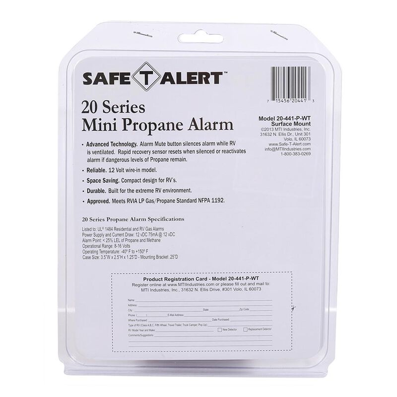 Safe T Alert 20 Series Mini Propane / LP Gas Detector, Surface Mount, White image number 2