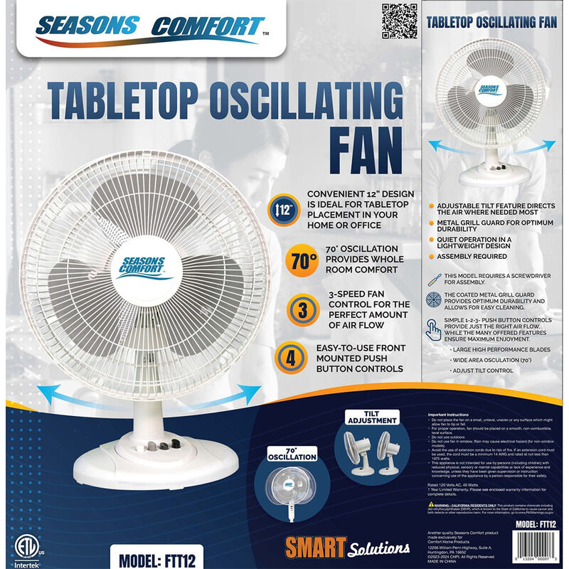 Seasons Comfort 12" Oscillating Table Fan image number 6