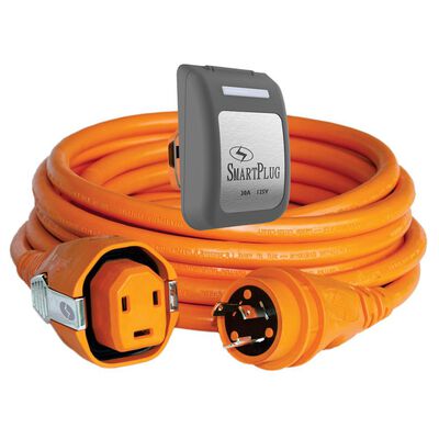 30 Amp Dual Configuration 50' Cordset with Twist-Type Connection and Non-Metallic Inlet, Orange/Gray