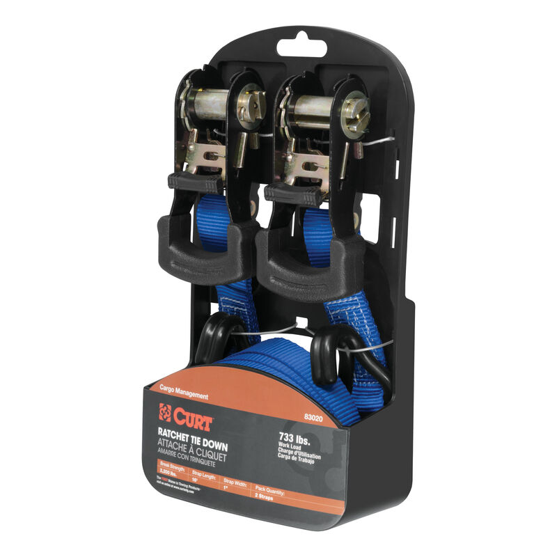CURT 16' Blue Cargo Straps with J-Hooks, 733 lbs., 2-Pack image number 2
