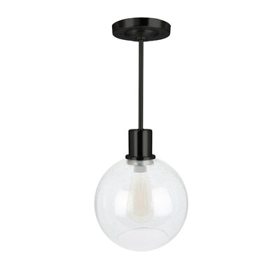 ITC Tom.E Collection Pendant Light, Matte Black, Bubble Globe, 2700K Pear Amber Bulb